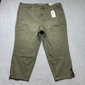 Soft Surroundings Jeans Womens 24W Green Legging Crop Zip Ankle Stretch Stars